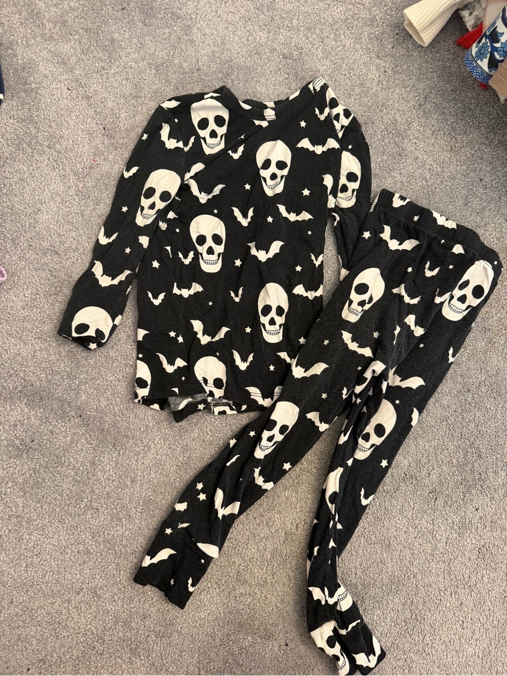 Posh Peanut Black Skull & Bat Footed One-Piece Pajama